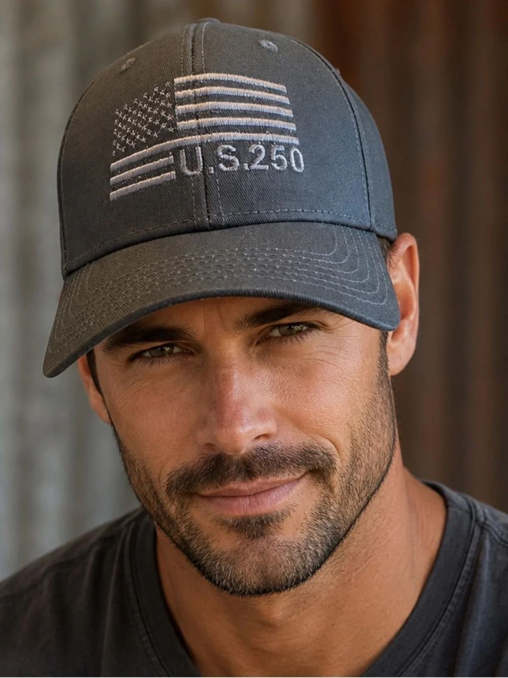 U.S. 250 Patriotic American Flag Charcoal Gray Cotton Baseball Cap Men's XXL